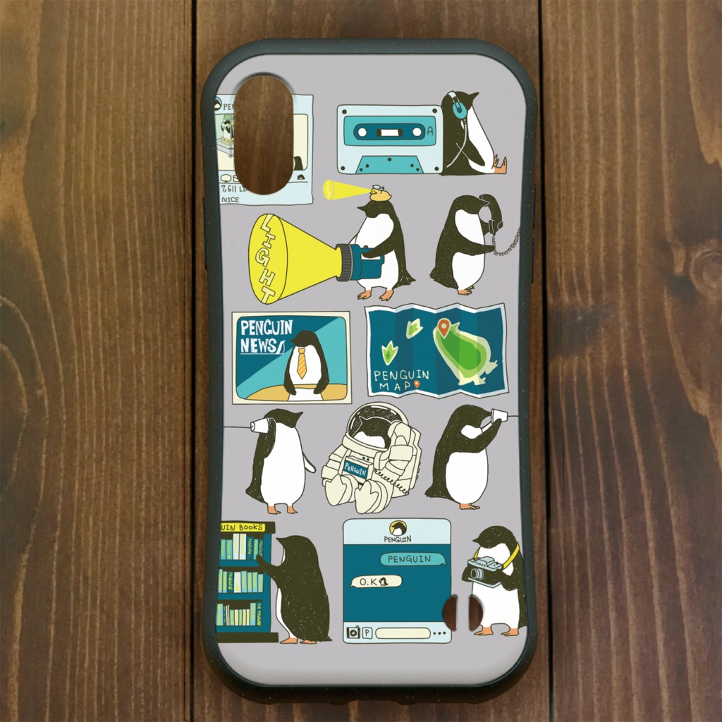 ペンギン【iPhone12・iPhone11対応】ペンギンスマートフォン グレー グリップケース iPhone用【各機種あります】