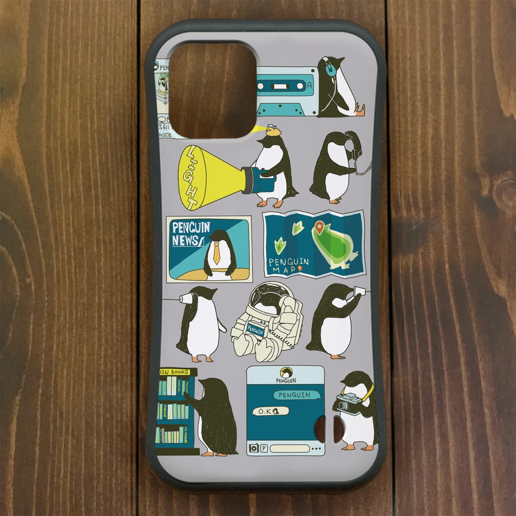 ペンギン【iPhone12・iPhone11対応】ペンギンスマートフォン グレー グリップケース iPhone用【各機種あります】