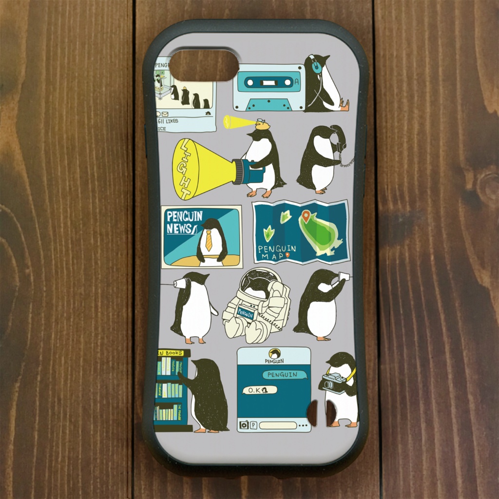 ペンギン【iPhone12・iPhone11対応】ペンギンスマートフォン グレー グリップケース iPhone用【各機種あります】