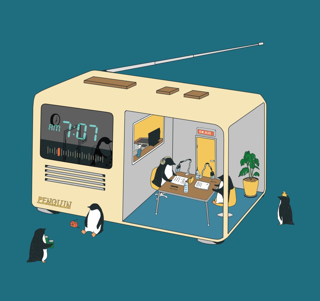 ペンギン【iPhone11・iPhoneXR対応】ペンギン・クロックラジオ・ブルー手帳型 スマホケース iPhone用【各機種あります】