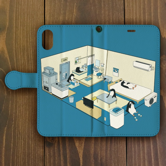ペンギン【iPhone12・iPhoneXR対応】ペンギン・ルーム ブルー手帳型 スマホケース iPhone用【各機種あります】