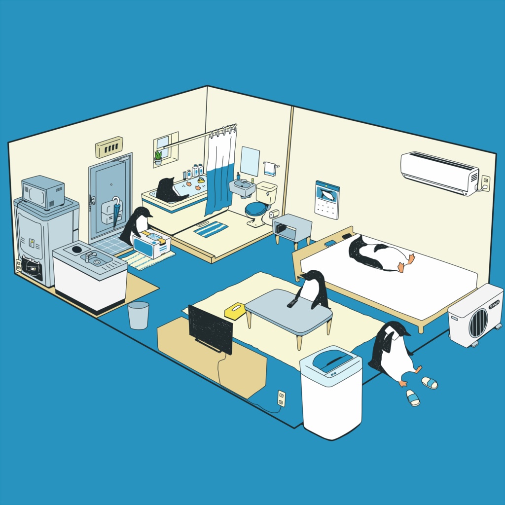 ペンギン【iPhone12・iPhoneXR対応】ペンギン・ルーム ブルー手帳型 スマホケース iPhone用【各機種あります】