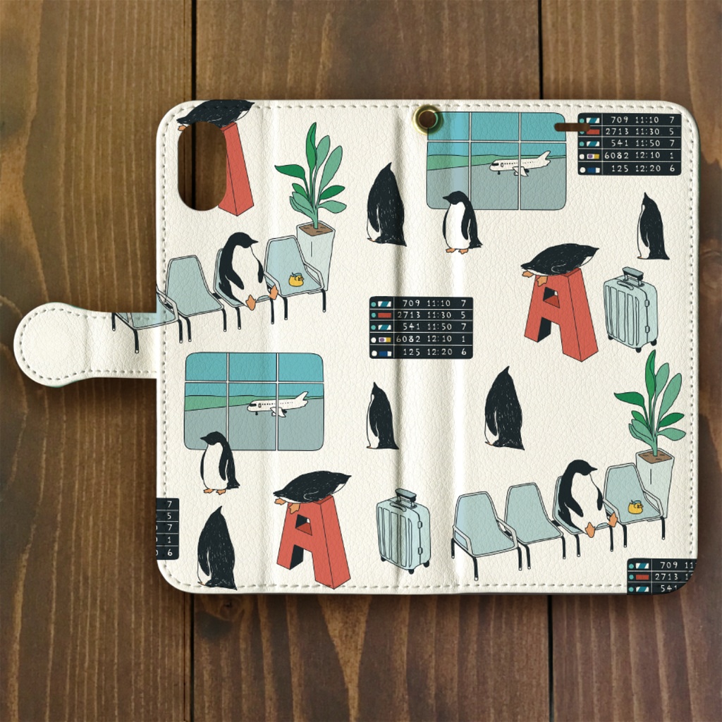 ペンギン【iPhone12・iPhoneXR対応】ペンギン『A』ホワイト手帳型 スマホケース iPhone用【各機種あります】