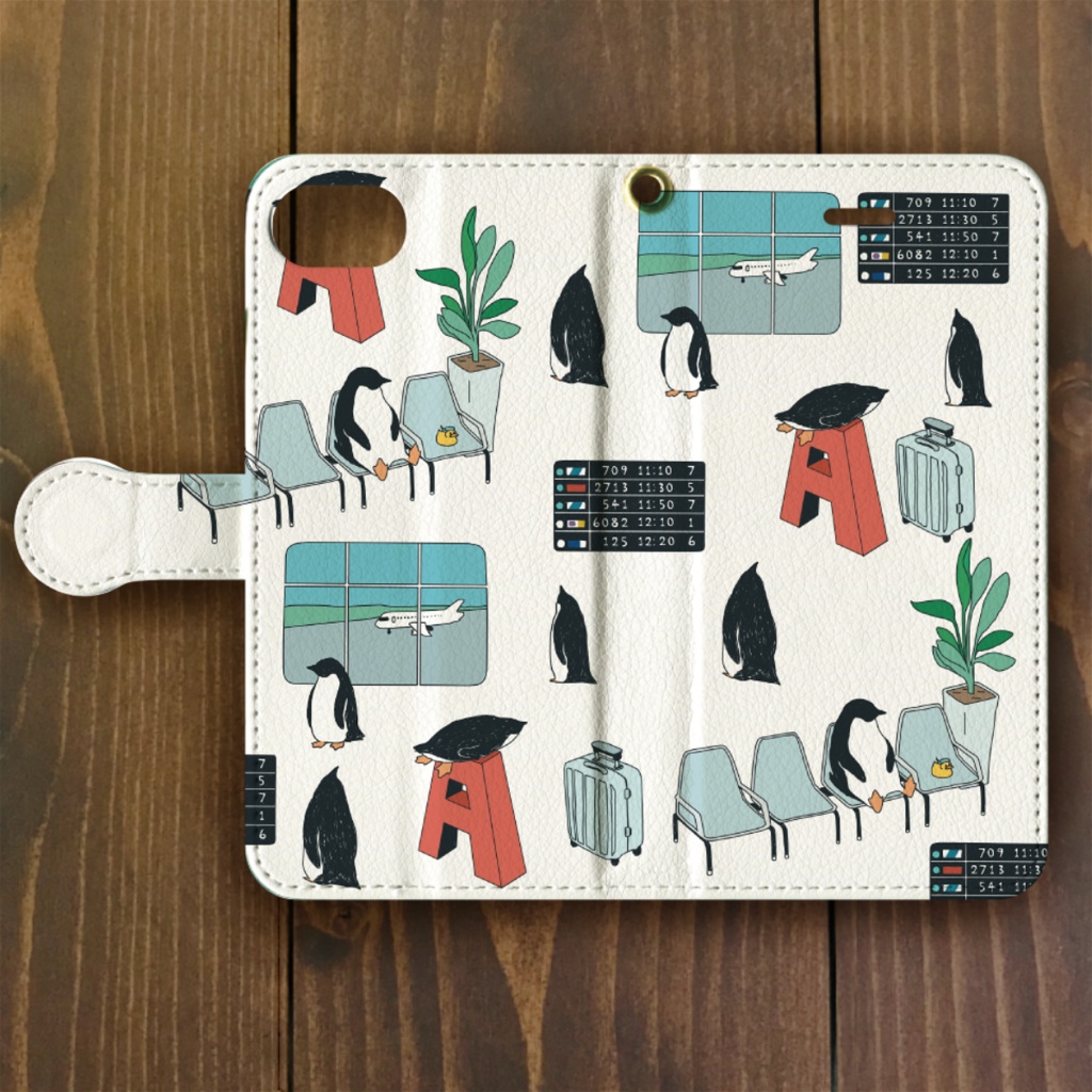 ペンギン【iPhone12・iPhoneXR対応】ペンギン『A』ホワイト手帳型 スマホケース iPhone用【各機種あります】