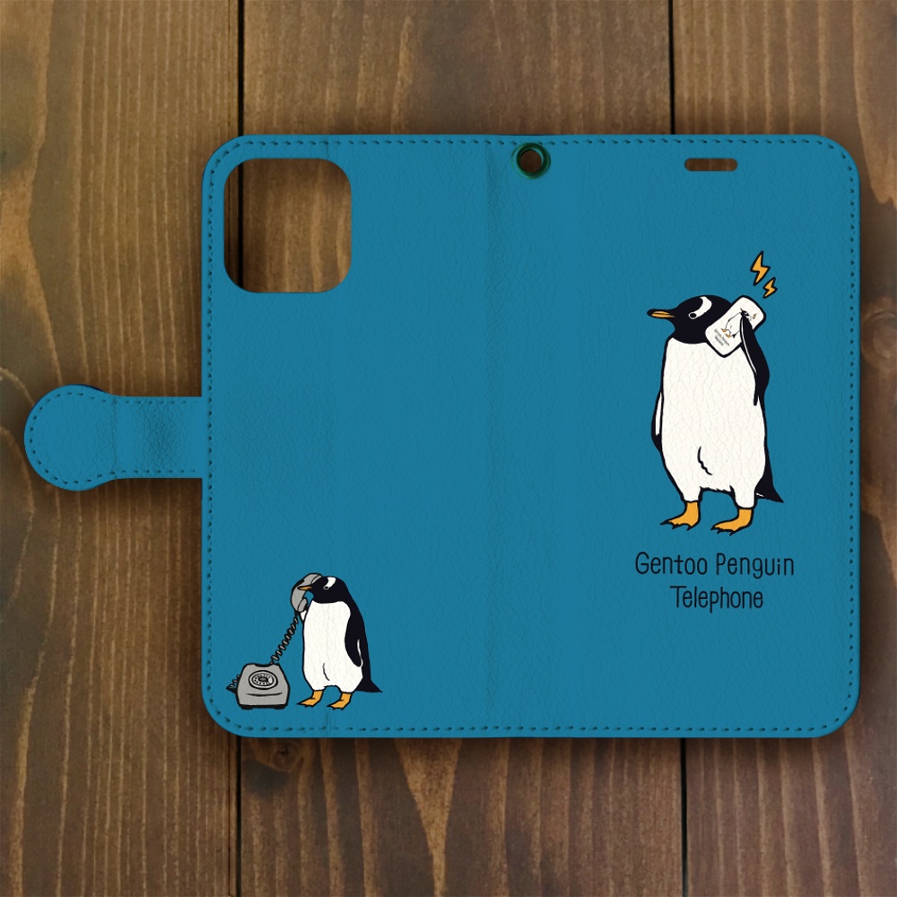 ペンギン【iPhone SE2・iPhone12対応】ジェンツーペンギン・トーキング・ブルー手帳型 スマホケース iPhone用【各機種あります】