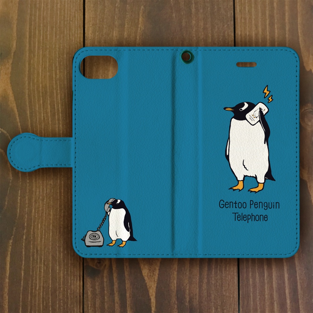 ペンギン【iPhone SE2・iPhone12対応】ジェンツーペンギン・トーキング・ブルー手帳型 スマホケース iPhone用【各機種あります】