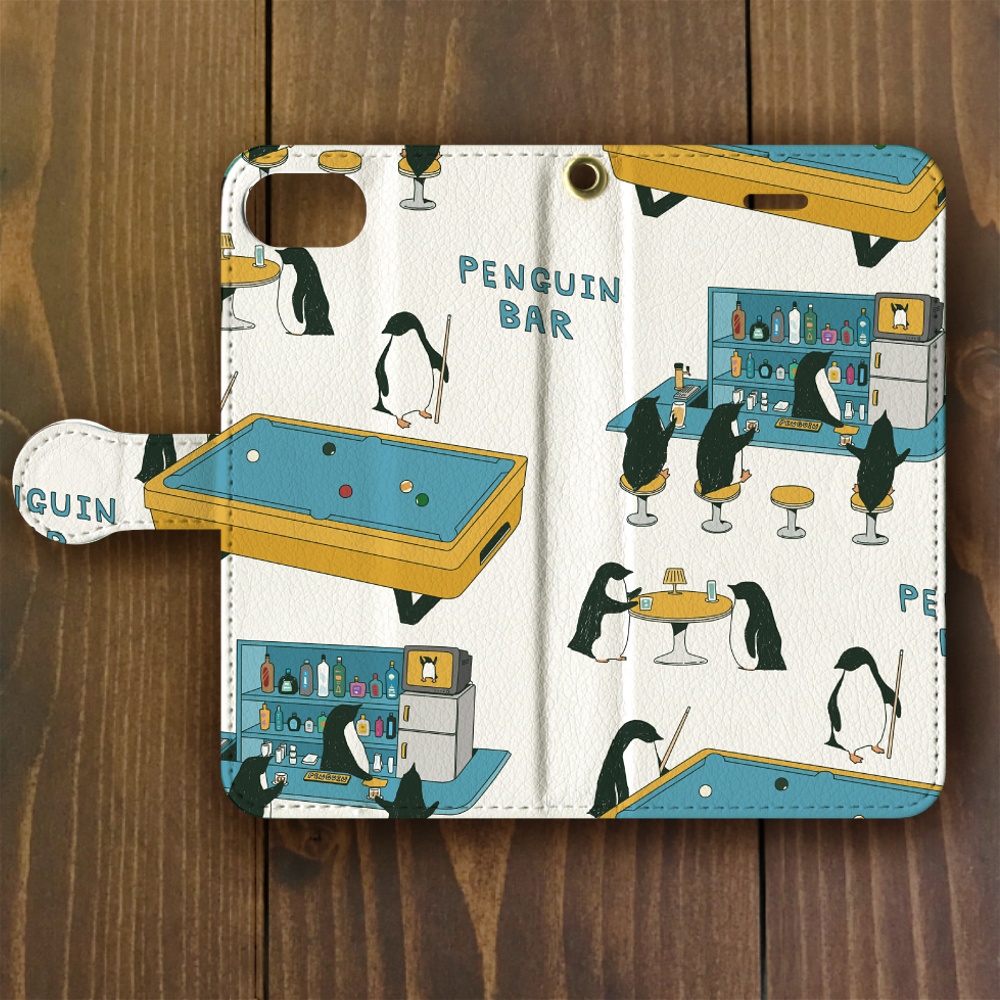 ペンギン【iPhone SE2・iPhone12対応】ペンギン『B』ホワイト 手帳型 スマホケース iPhone用【各機種あります】