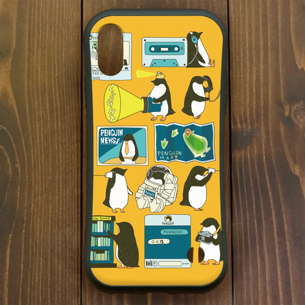 グリップケース【iPhone 12・13対応】ペンギン・スマートフォン イエロー iPhone用