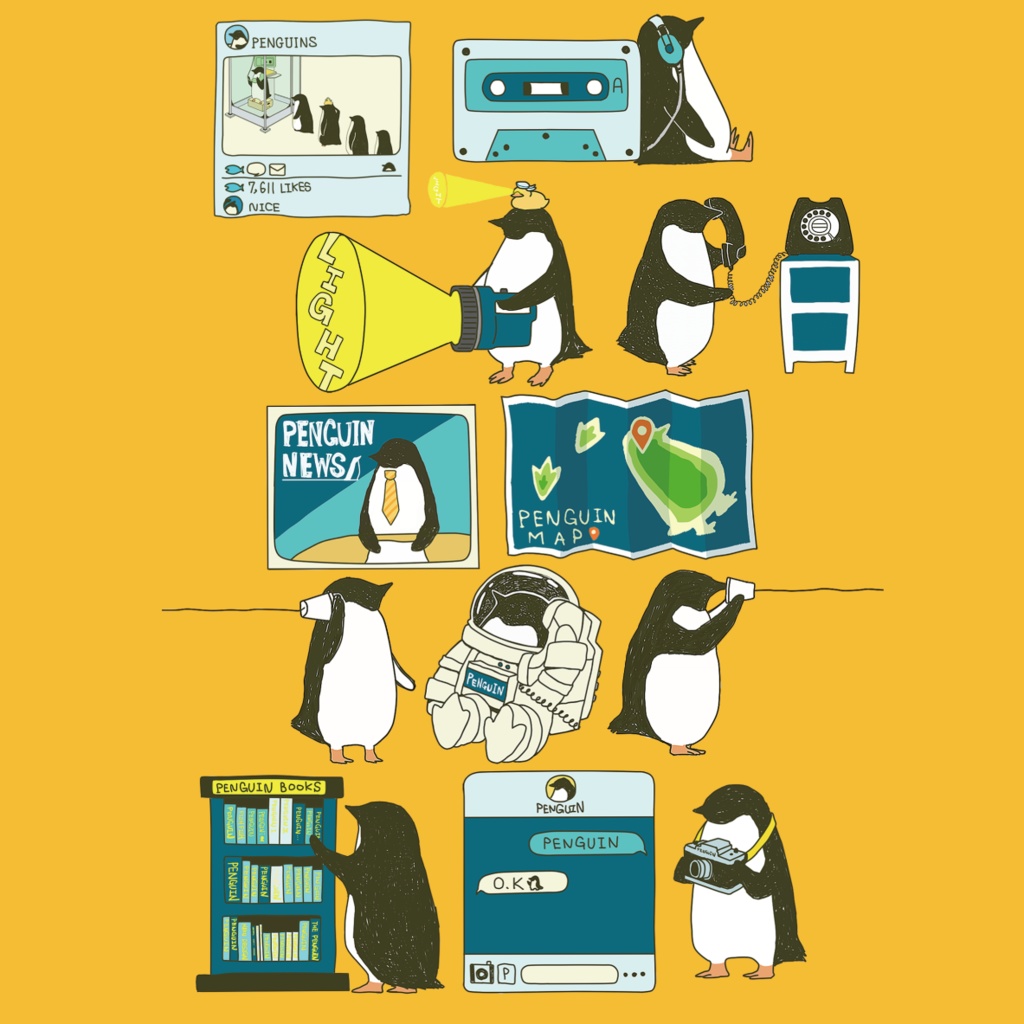 グリップケース【iPhone 12・13対応】ペンギン・スマートフォン イエロー iPhone用