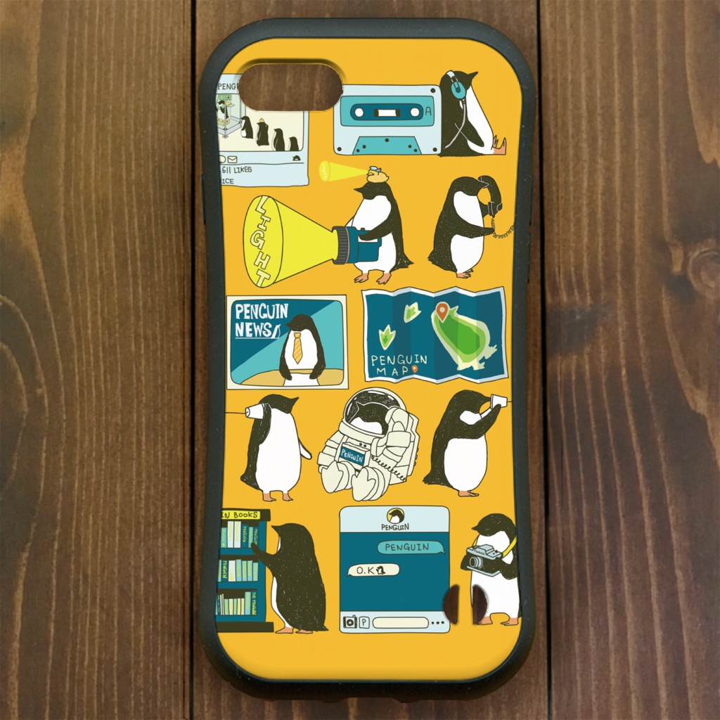 グリップケース【iPhone 12・13対応】ペンギン・スマートフォン イエロー iPhone用