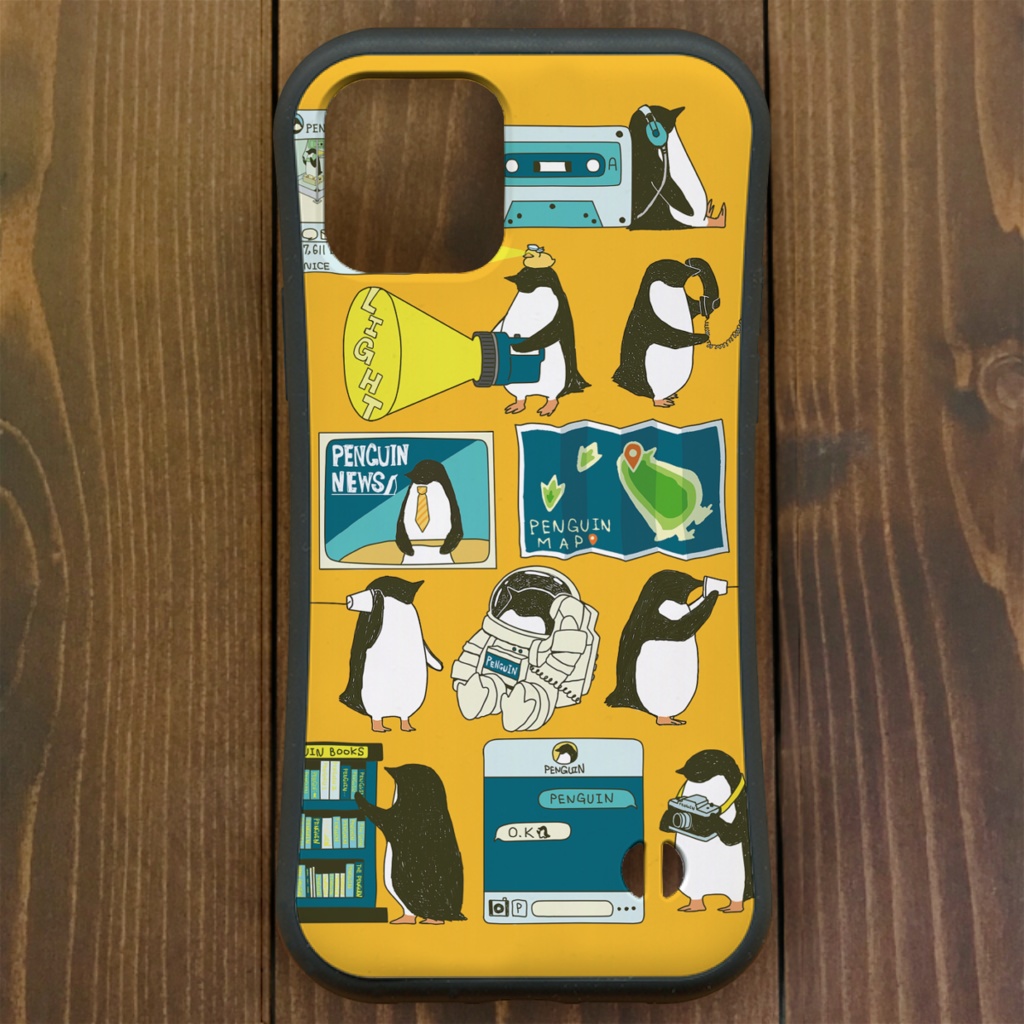グリップケース【iPhone  12・13対応】ペンギン・スマートフォン イエロー  iPhone用