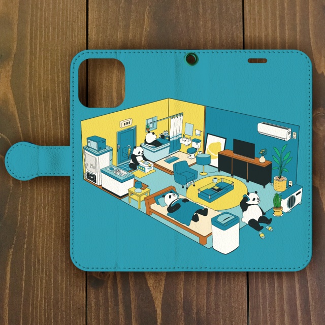 パンダ【iPhone12・iPhoneXR対応】パンダ・ルームツアー ブルー手帳型 スマホケース iPhone用【各機種あります】