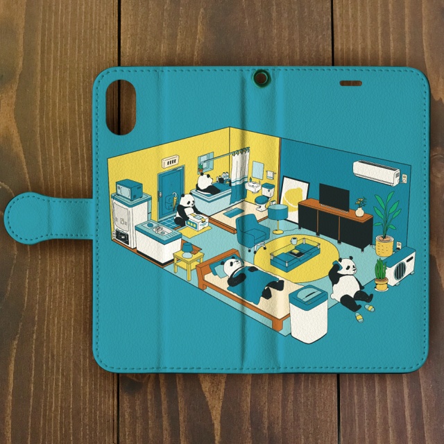 パンダ【iPhone12・iPhoneXR対応】パンダ・ルームツアー ブルー手帳型 スマホケース iPhone用【各機種あります】