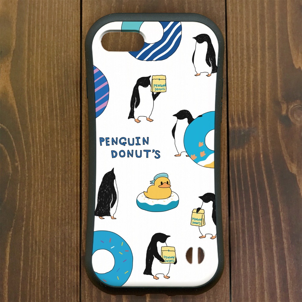 ペンギン【iPhone12・iPhone13対応】ペンギン『D』・ドーナツ ホワイト グリップケース iPhone用【各機種あります】