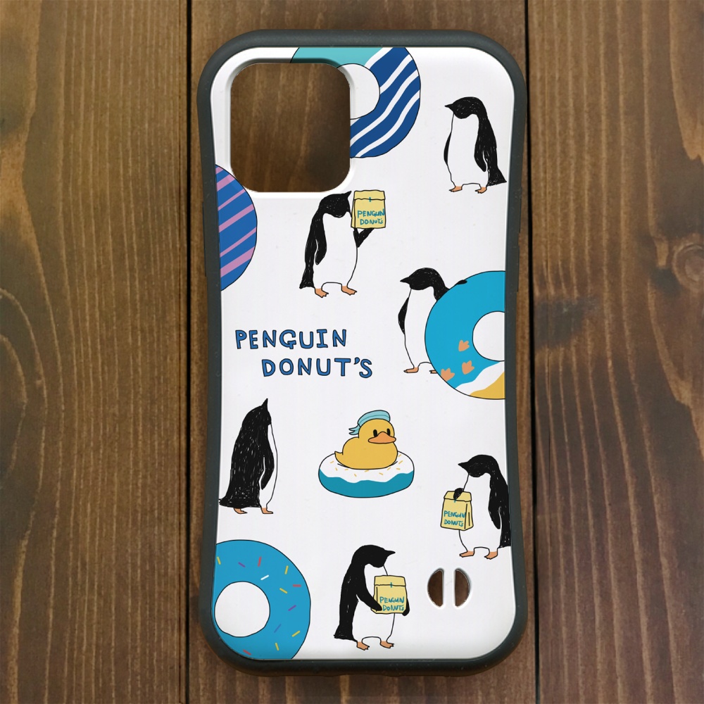 ペンギン【iPhone12・iPhone13対応】ペンギン『D』・ドーナツ ホワイト グリップケース iPhone用【各機種あります】