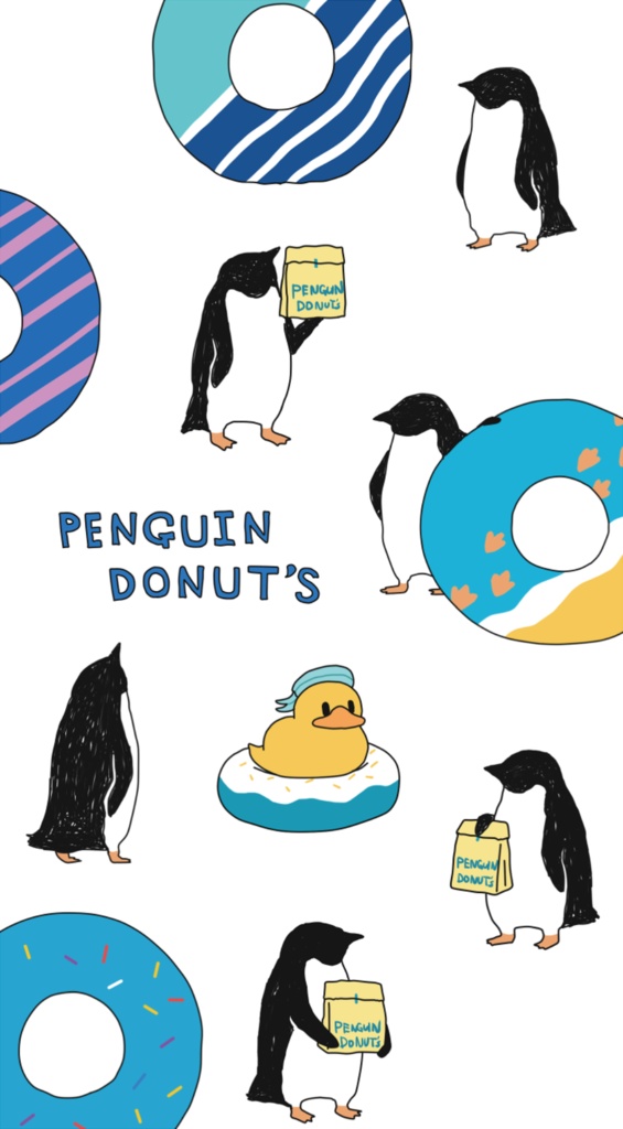 ペンギン【iPhone12・iPhone13対応】ペンギン『D』・ドーナツ ホワイト グリップケース iPhone用【各機種あります】