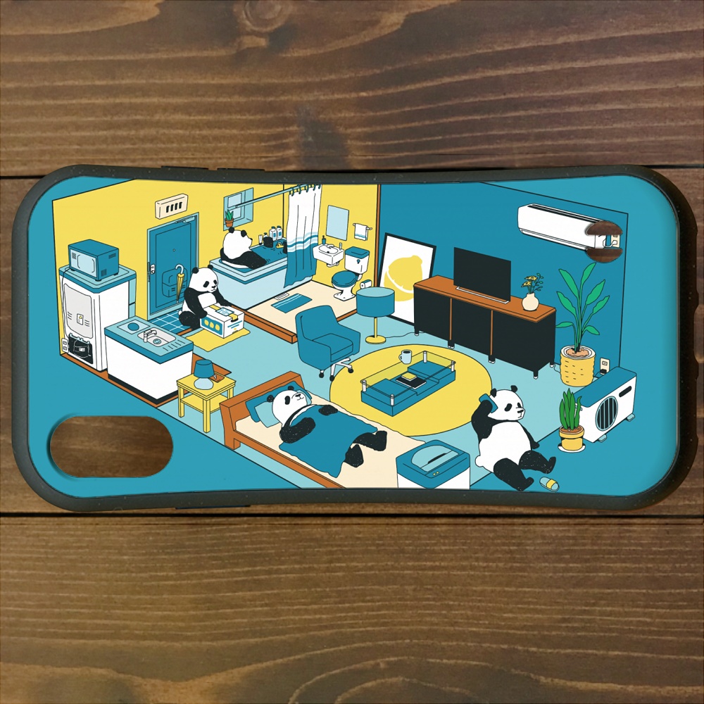 パンダ【iPhone12・iPhone13対応】パンダ・ルームツアー ブルー グリップケース iPhone用