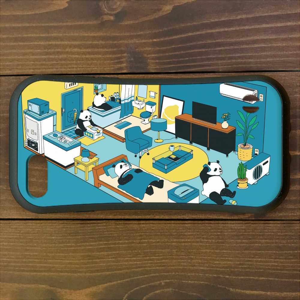 パンダ【iPhone12・iPhone13対応】パンダ・ルームツアー ブルー グリップケース iPhone用