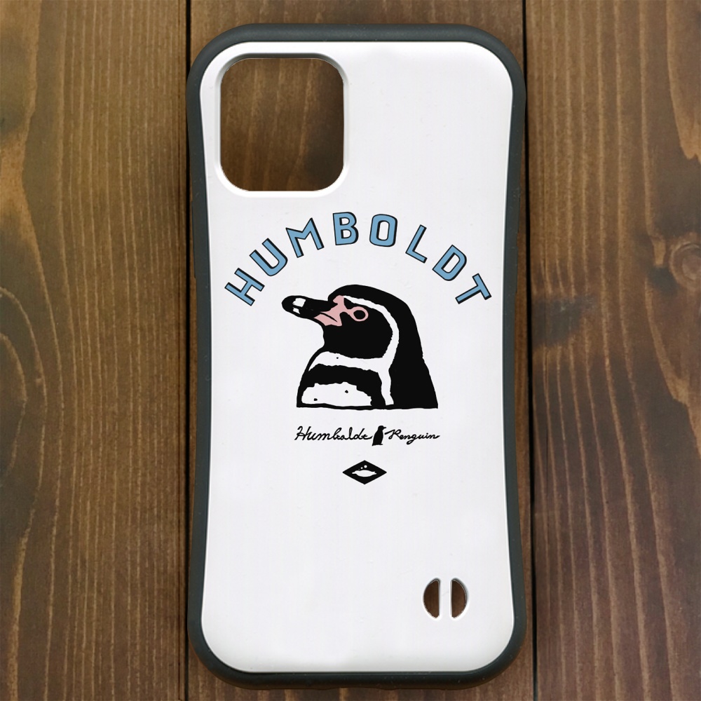 ペンギン【iPhone12・iPhone13対応】フンボルトペンギンロゴ・ホワイト グリップケース iPhone用【各機種あります】