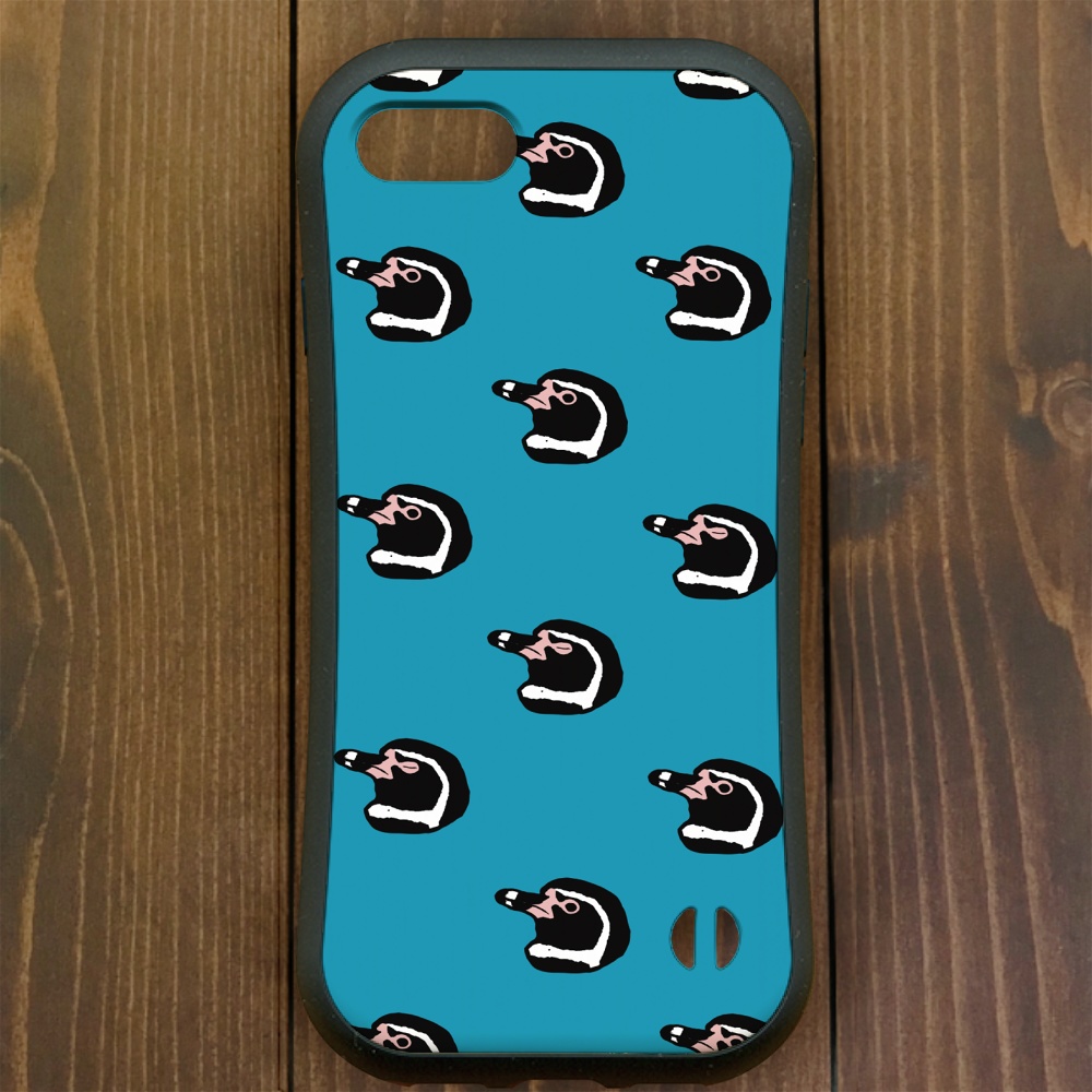 【iPhone12・iPhone13対応】フンボルトペンギンパターン・ブルー グリップケース iPhone用【各機種