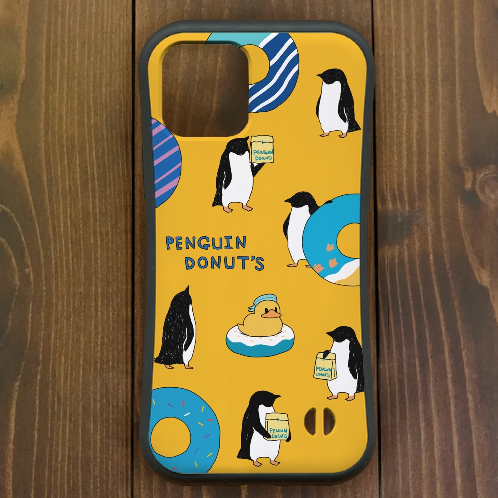 ペンギン【iPhone12・iPhone13対応】ペンギン『D』・ドーナツ イエロー グリップケース iPhone用【各機種あります】
