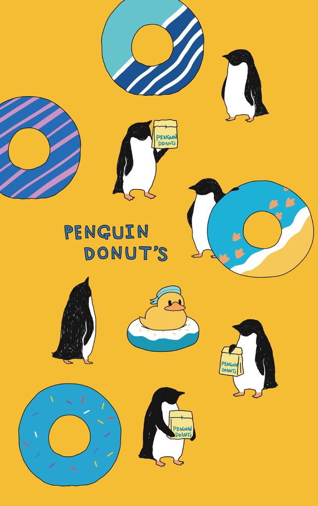 ペンギン【iPhone12・iPhone13対応】ペンギン『D』・ドーナツ イエロー グリップケース iPhone用【各機種あります】