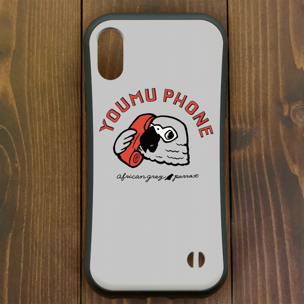 ヨウム【iPhone 12・13対応】ヨウムのでんわ・グレー グリップケース iPhone用