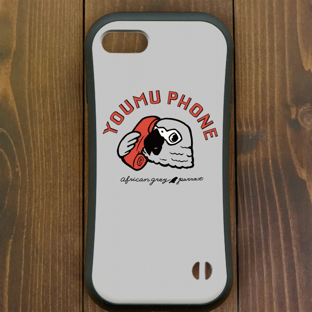 ヨウム【iPhone 12・13対応】ヨウムのでんわ・グレー グリップケース iPhone用