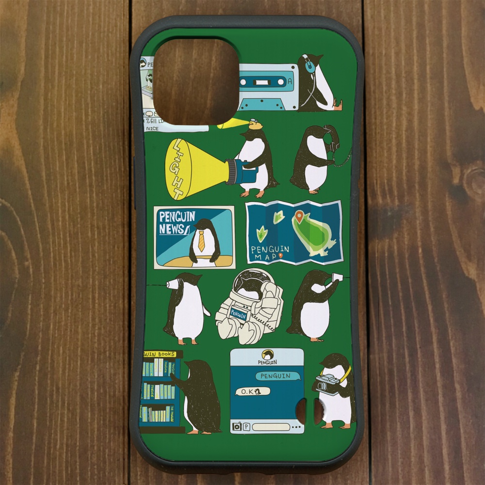 グリップケース【iPhone 13・14対応】ペンギン・スマートフォン グリーン iPhone用