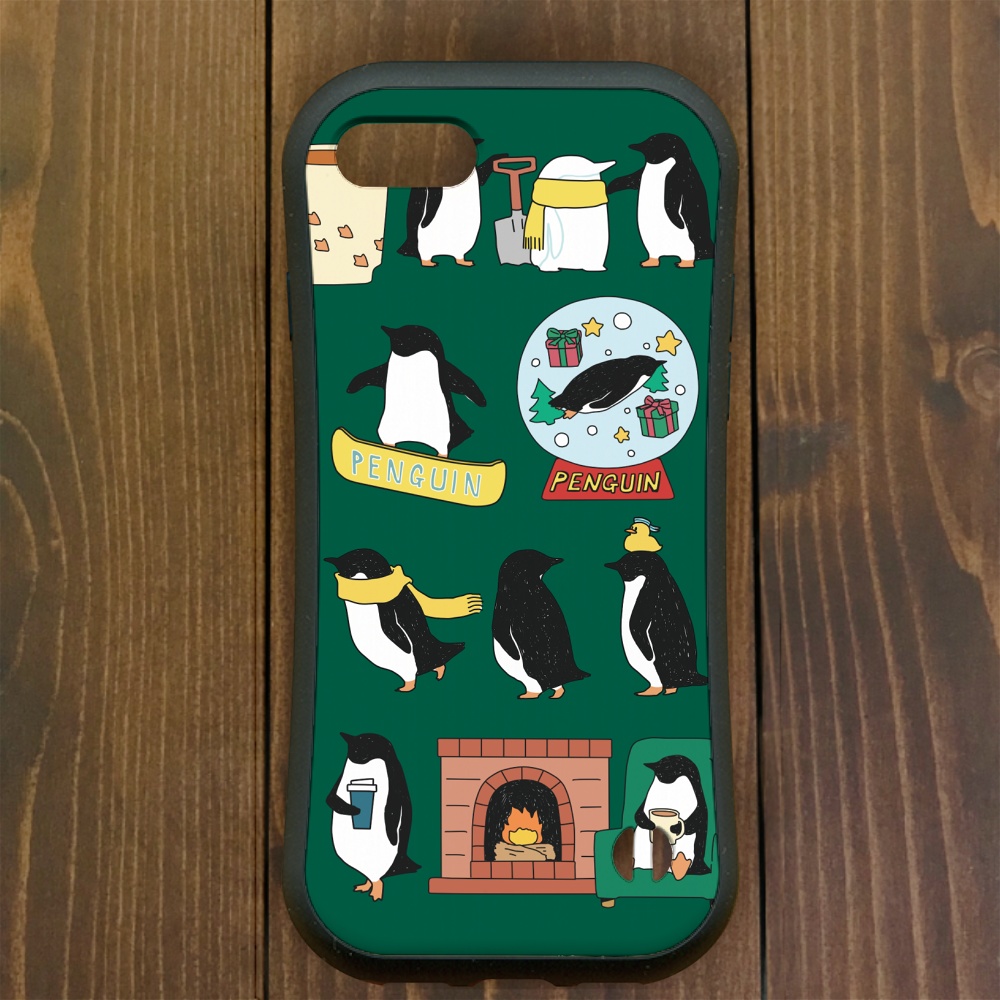 ペンギン【iPhone13・iPhone14対応】ペンギンウィンター グリーングリップケースiPhone用【各機種あり