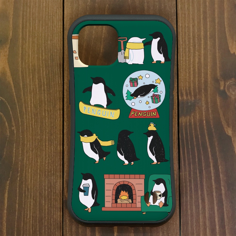 ペンギン【iPhone13・iPhone14対応】ペンギンウィンター グリーングリップケースiPhone用【各機種あり