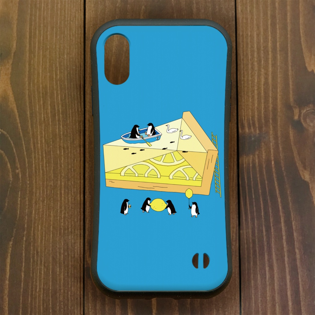 【iPhone13・iPhone14対応】ペンギンレモンパイ・ブルー グリップケース iPhone用【各機種あります】