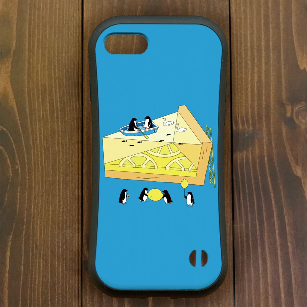 【iPhone13・iPhone14対応】ペンギンレモンパイ・ブルー グリップケース iPhone用【各機種あります】