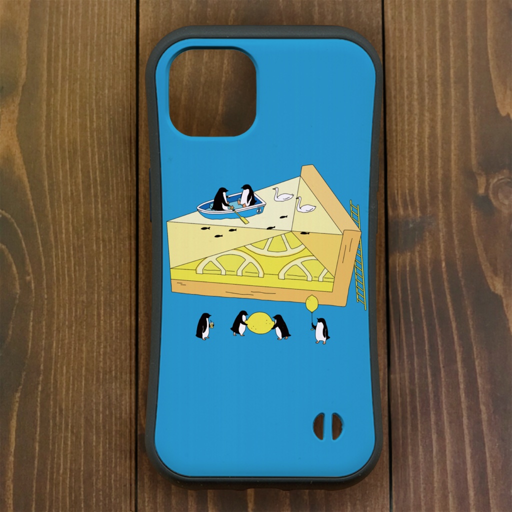 【iPhone13・iPhone14対応】ペンギンレモンパイ・ブルー　グリップケース iPhone用【各機種あります】