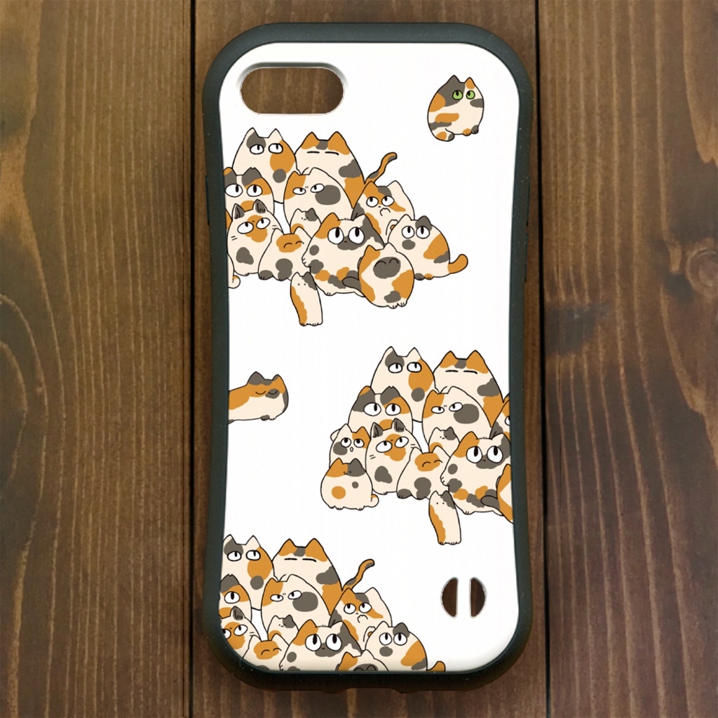 ネコ【iPhone13・iPhone14対応】ねこしゅうかい‐mike‐ ホワイトグリップケース iPhone用【各機種あります】