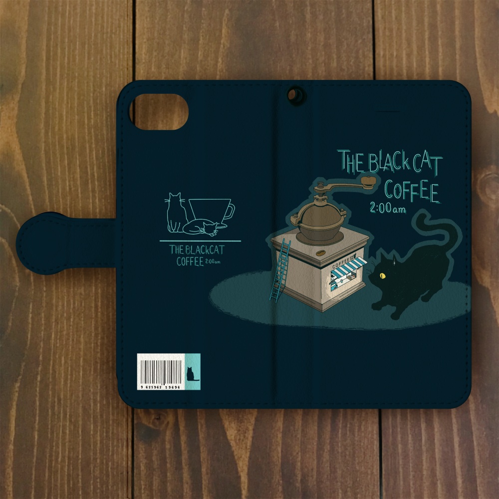 ネコ【iPhone14・iPhone13対応】ペーパーバックのような手帳型 スマホケースブラックキャットコーヒー iPhone用【各機種あります】