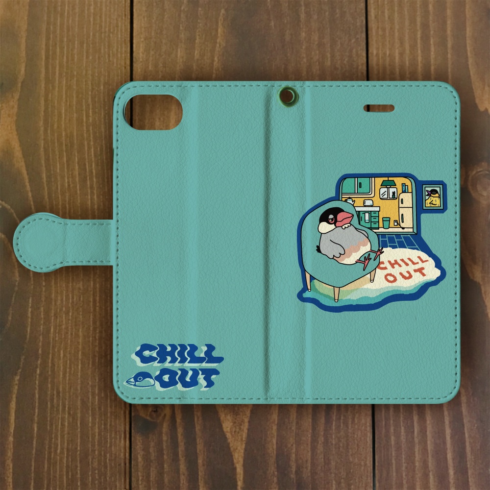 文鳥【iPhone14・iPhone15対応】手帳型 ジャワスパローチルアウトロゴ iPhone用【各機種あります】