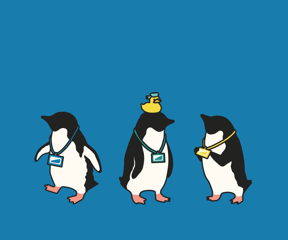 ペンギン【社員証入れ】三匹のペンギンたちブルー パスケース【パスケース】