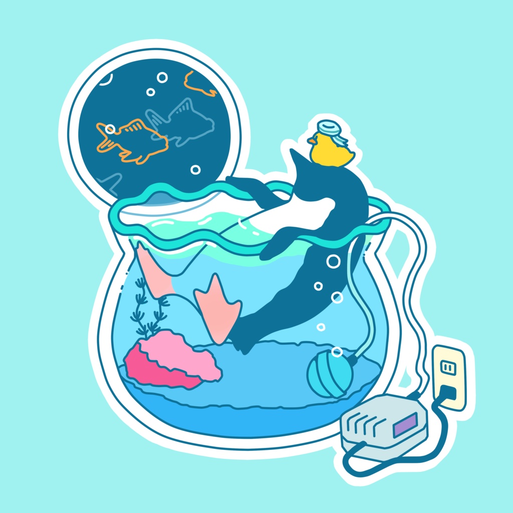 【ペンギン】金魚鉢とペンギン Tシャツ