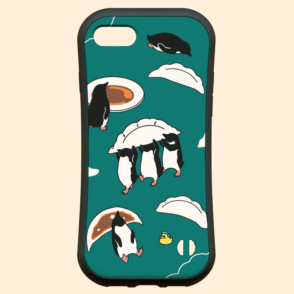 ペンギン【iPhone14・iPhone15対応】ペンギン餃子グリーン・グリップケース iPhone用【各機種あります】