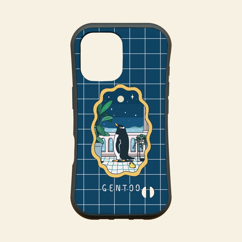 【ペンギン】月とジェンツーペンギン・グリップケース iPhone用【各機種あります】