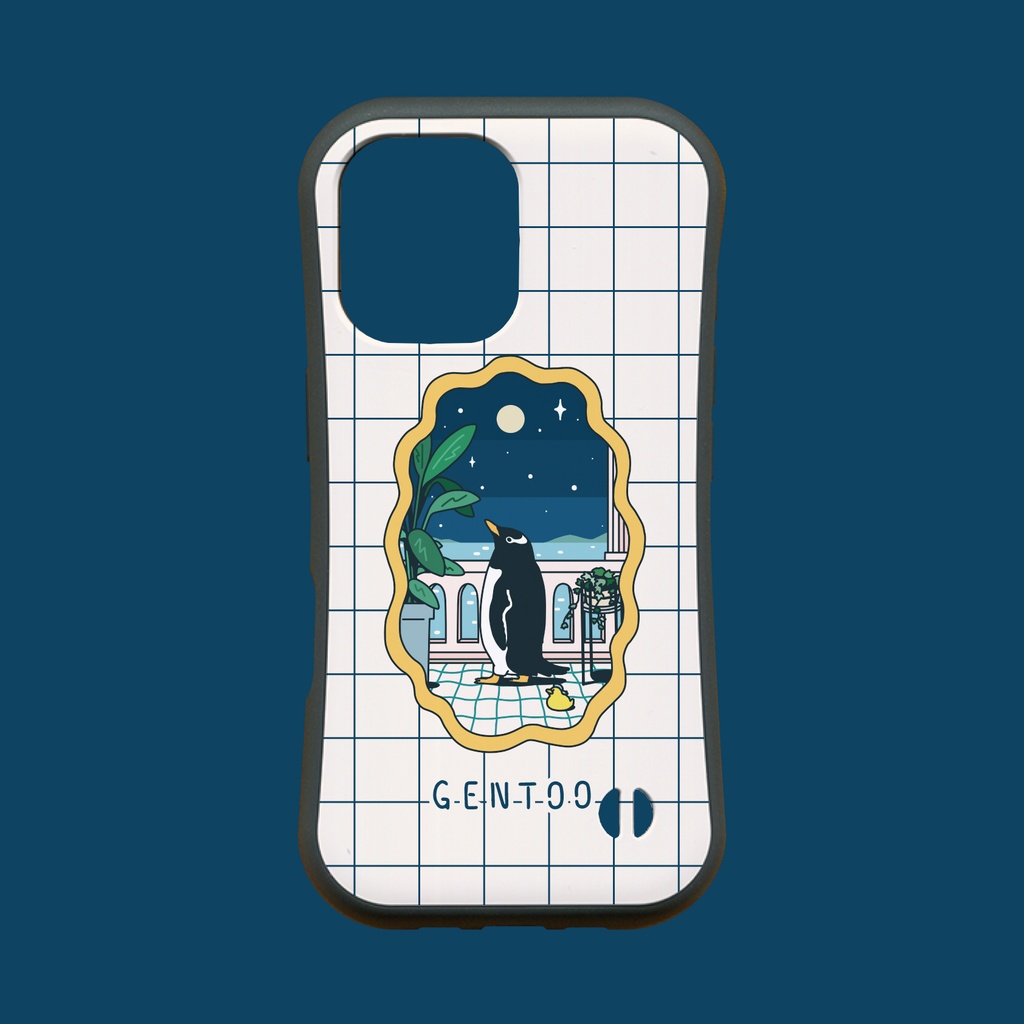 【ペンギン】月とジェンツーペンギンホワイト・グリップケース iPhone用【各機種あります】