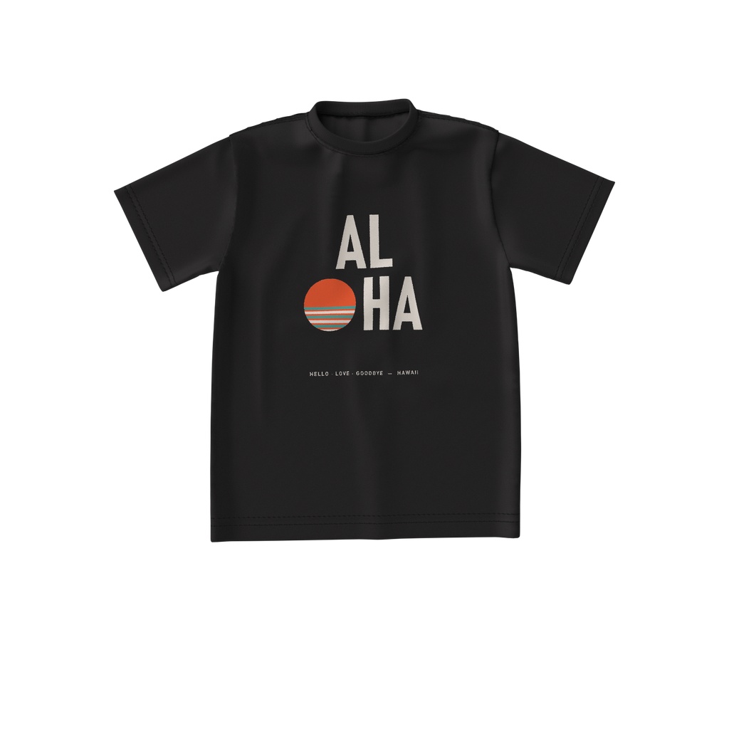 ALOHA（太陽と海）ビッグシルエットT（黒）｜タイポグラフィー