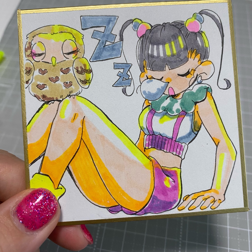 🦉『一緒にうたた寝』原画イラスト