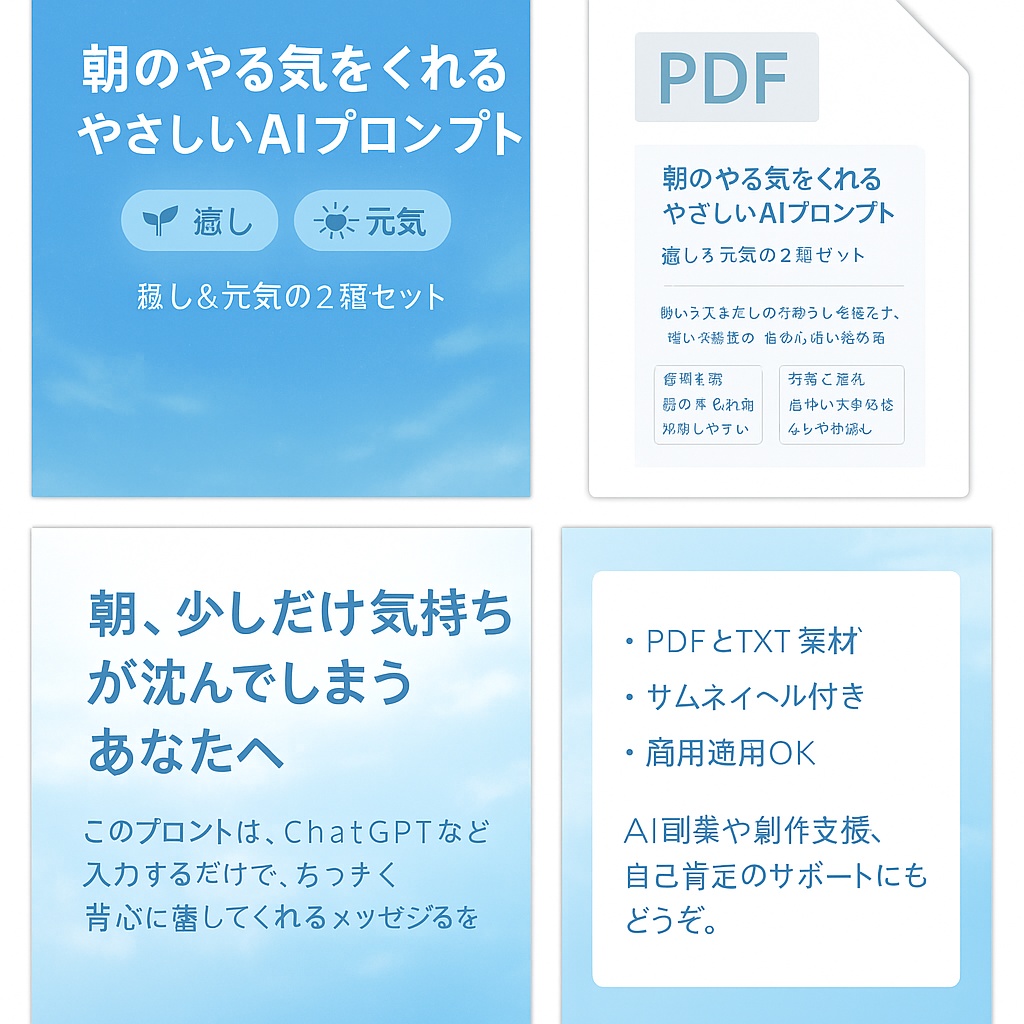 朝のやる気をくれる！やさしいAIプロンプト（癒し＆元気の2種セット）