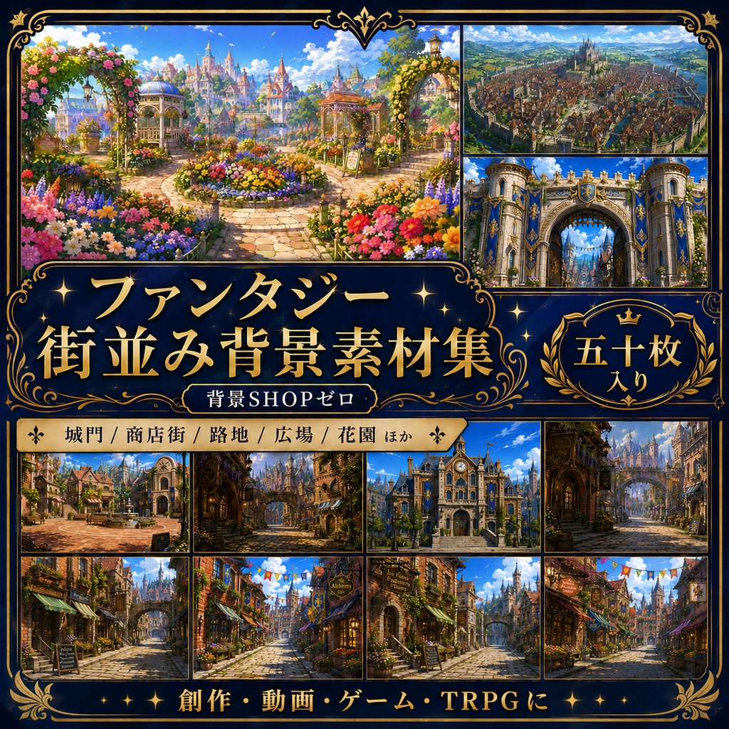 創作向け背景素材｜ファンタジー街並みセット