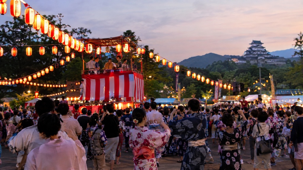 日本で踊りをする若夫婦