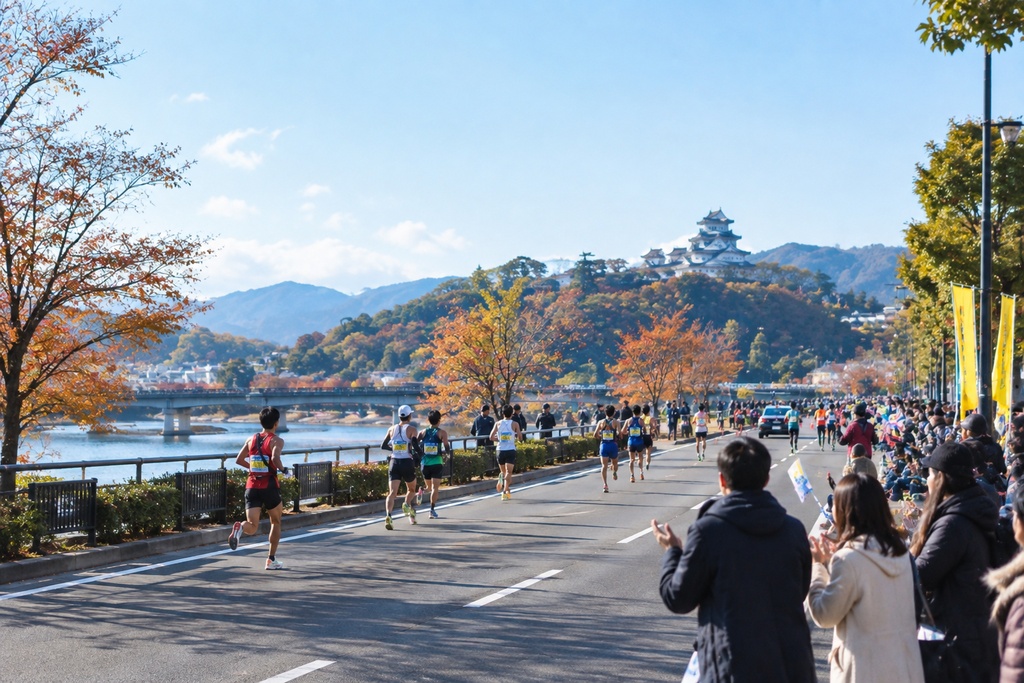 日本で人々がいる中大会を応援する若夫婦