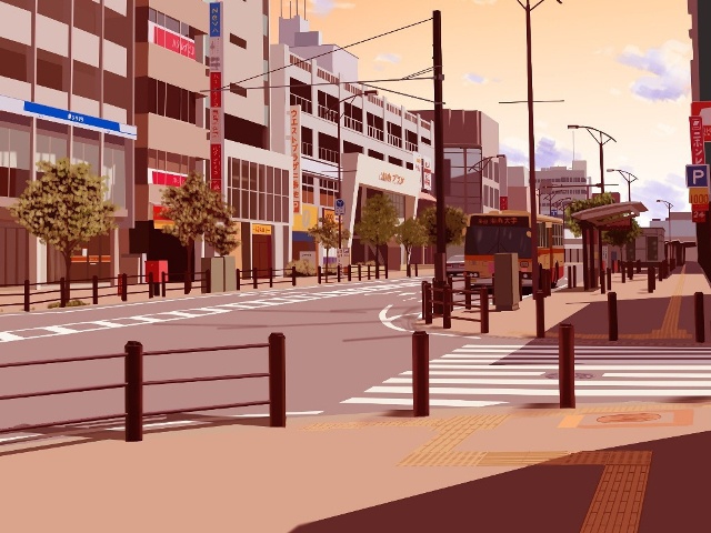 フリー背景素材:駅前