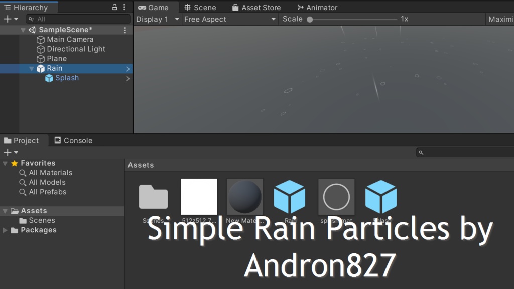 Free - Simple Rain Particles with Splash. Script, Sound and Button - for VRChat Worlds